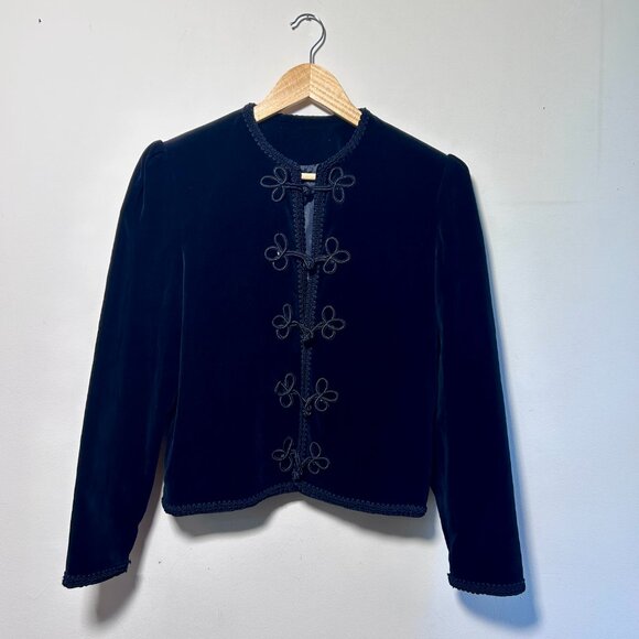 Jackets & Blazers - Vintage 1980s Japanese Black Velvet Frog Closure Jacket Women's Small